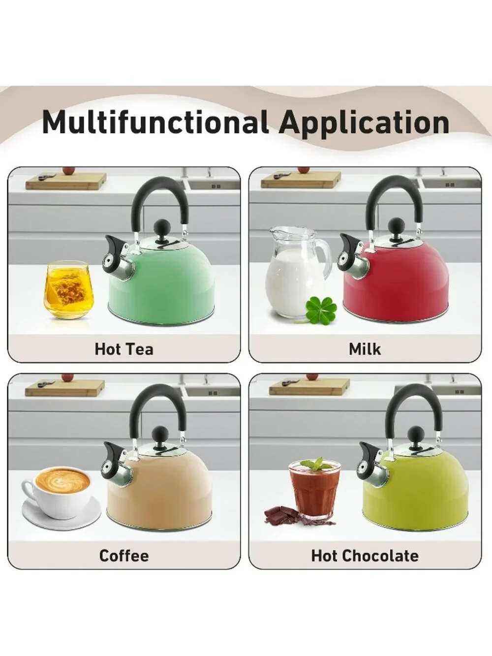 Pastel Green Kitchen Whistling Tea Kettle 2 QT Stainless Steel Stovetop Teapot